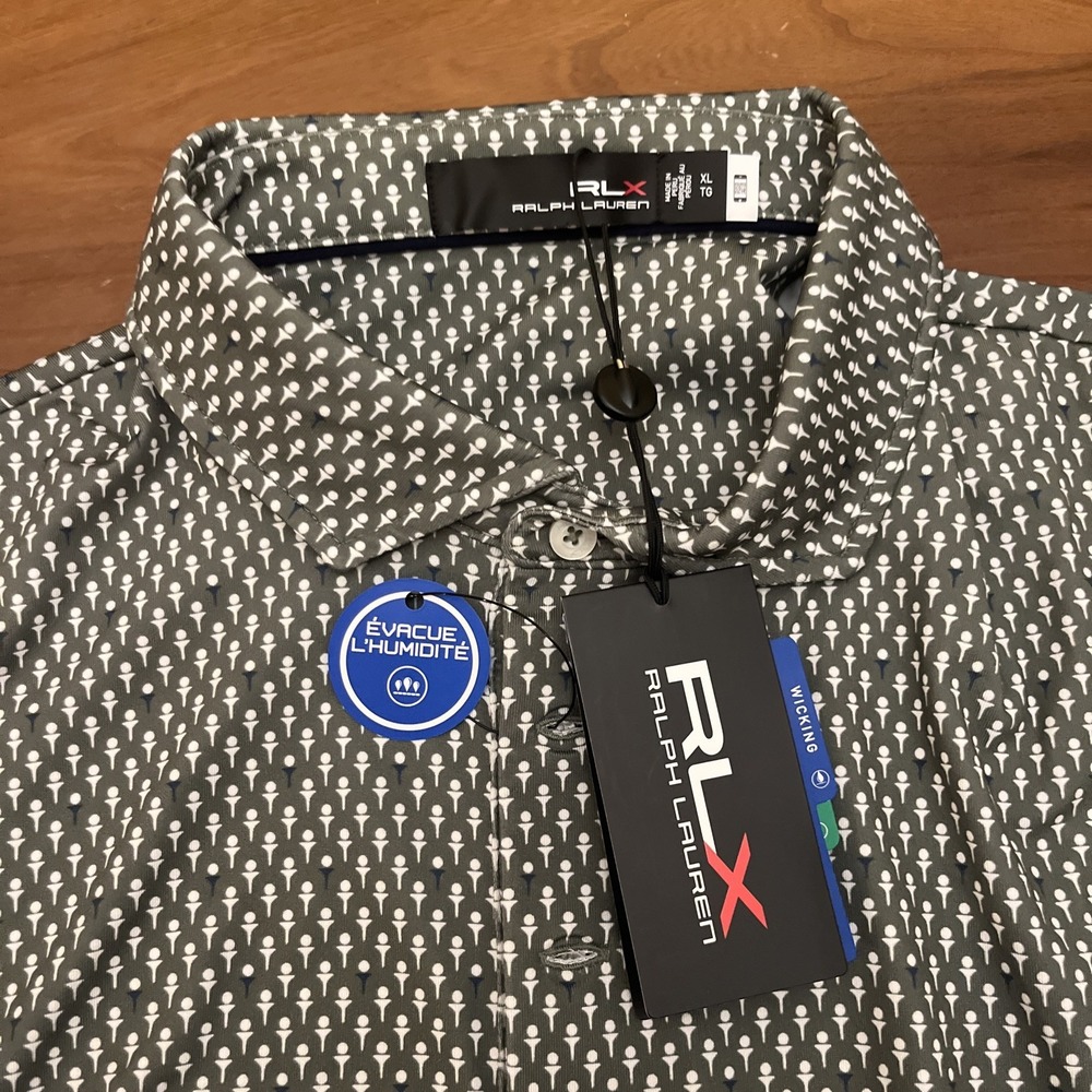 RLX Ralph Lauren Golf Polo Men's XL Green Tee Print Performance Wicking New